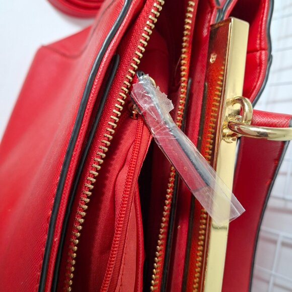 Bright Red Aldo Top Handle Structured Purse, Vegan Leather, Goldtone Hardware - Picture 7 of 16